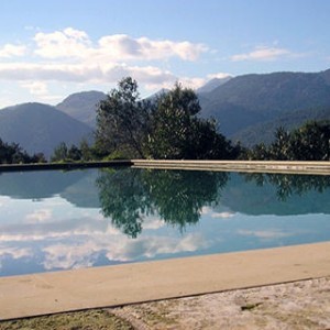 The infinity pool looking across the mountains
